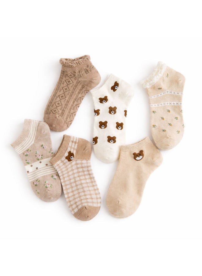Trendora Women's Cotton Ankle Socks, Mixed Colours, 6 Pairs, Cotton Blend, Casual Comfort, Closed Toe - Image 1
